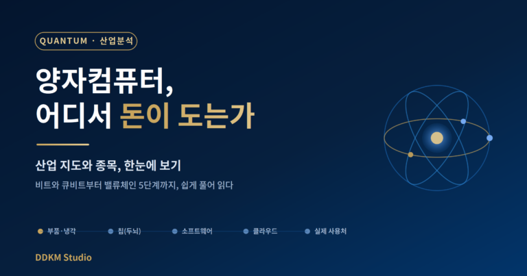 양자컴퓨터 산업 밸류체인과 관련 종목을 투자자 관점에서 정리한 DDKM Studio 대표 이미지